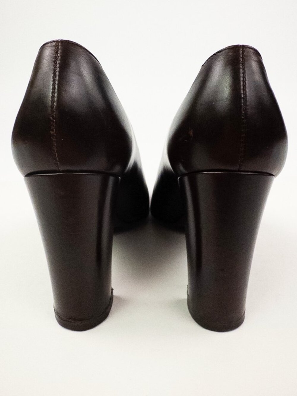 Ralph Lauren Purple Label Brown Black Cap Toe Pumps Block Heel Sz 8.5 - Picture 6 of 10